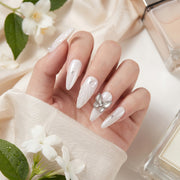 Handmade Pearl Butterfly Silver Shimmer Press-On Nails #020