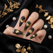 Handmade Matte Black & Bronze Flow Press-On Nails #021