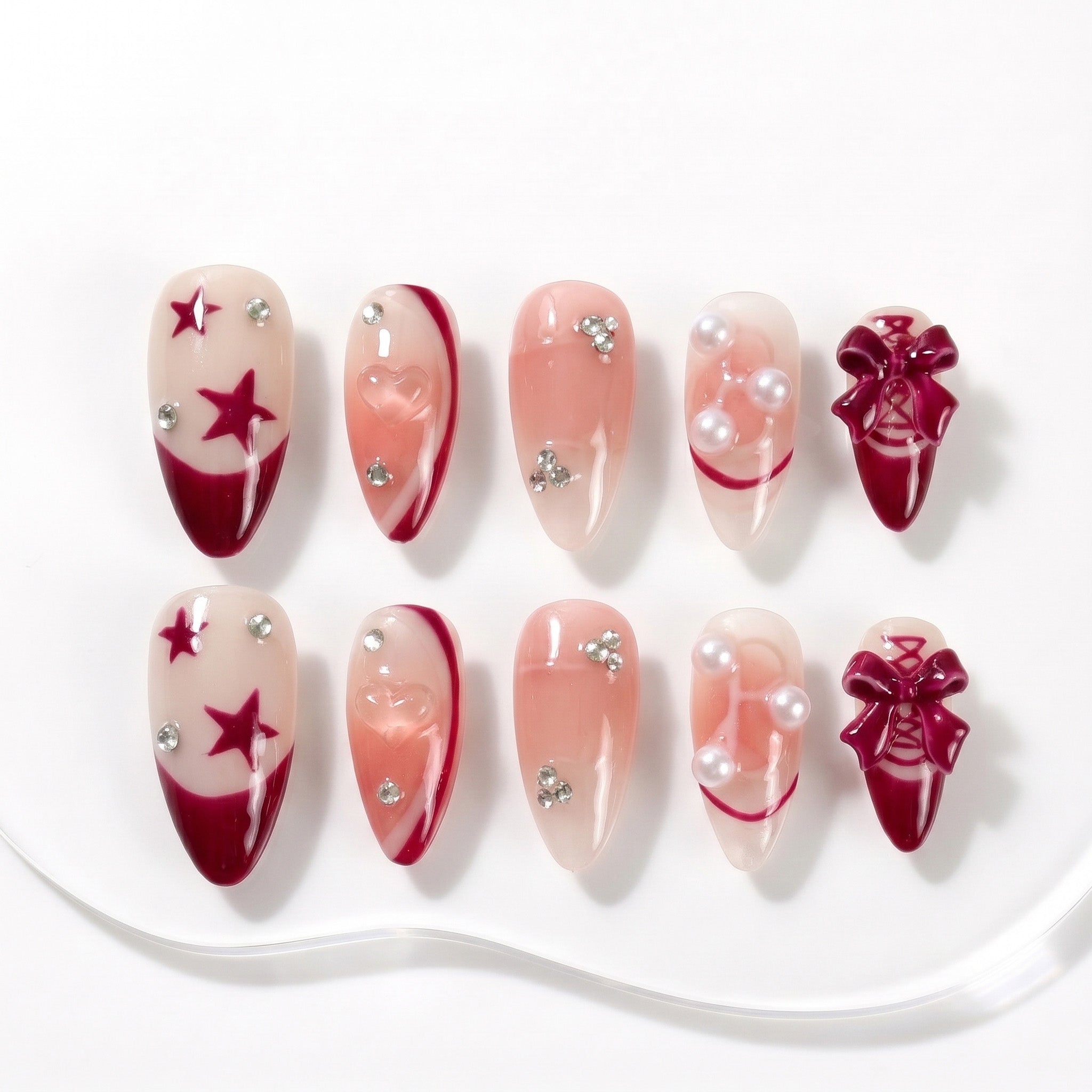 Faux ongles faits main nœuds & étoiles #023