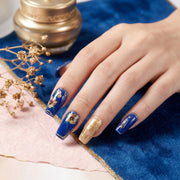 Handgefertigte Press-on-Nägel mit Sonnenblumendesign Saphirblau #024