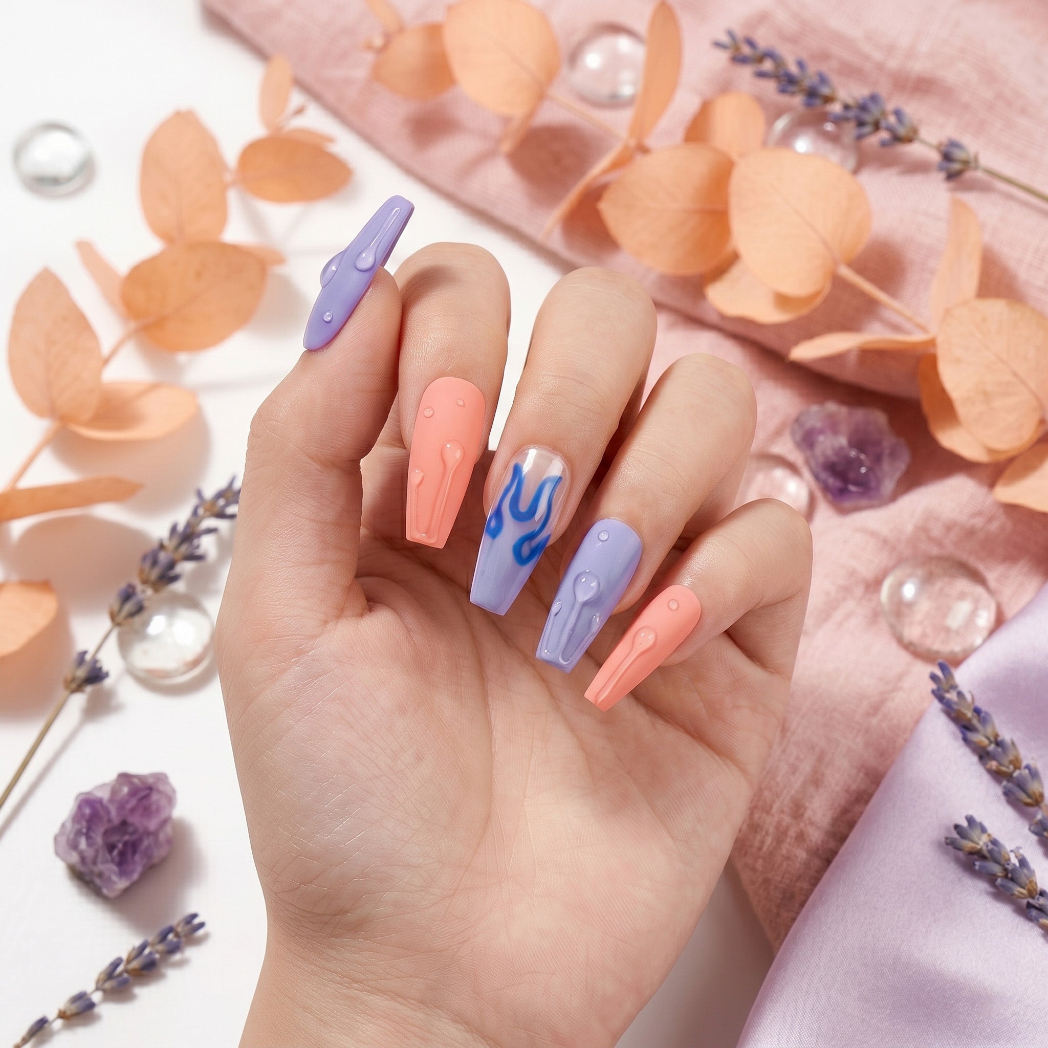 Faux ongles faits main motif flammes Y2K #025