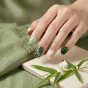 Handgefertigte Press-on-Nägel mit Marmor- und Blattdesign #033