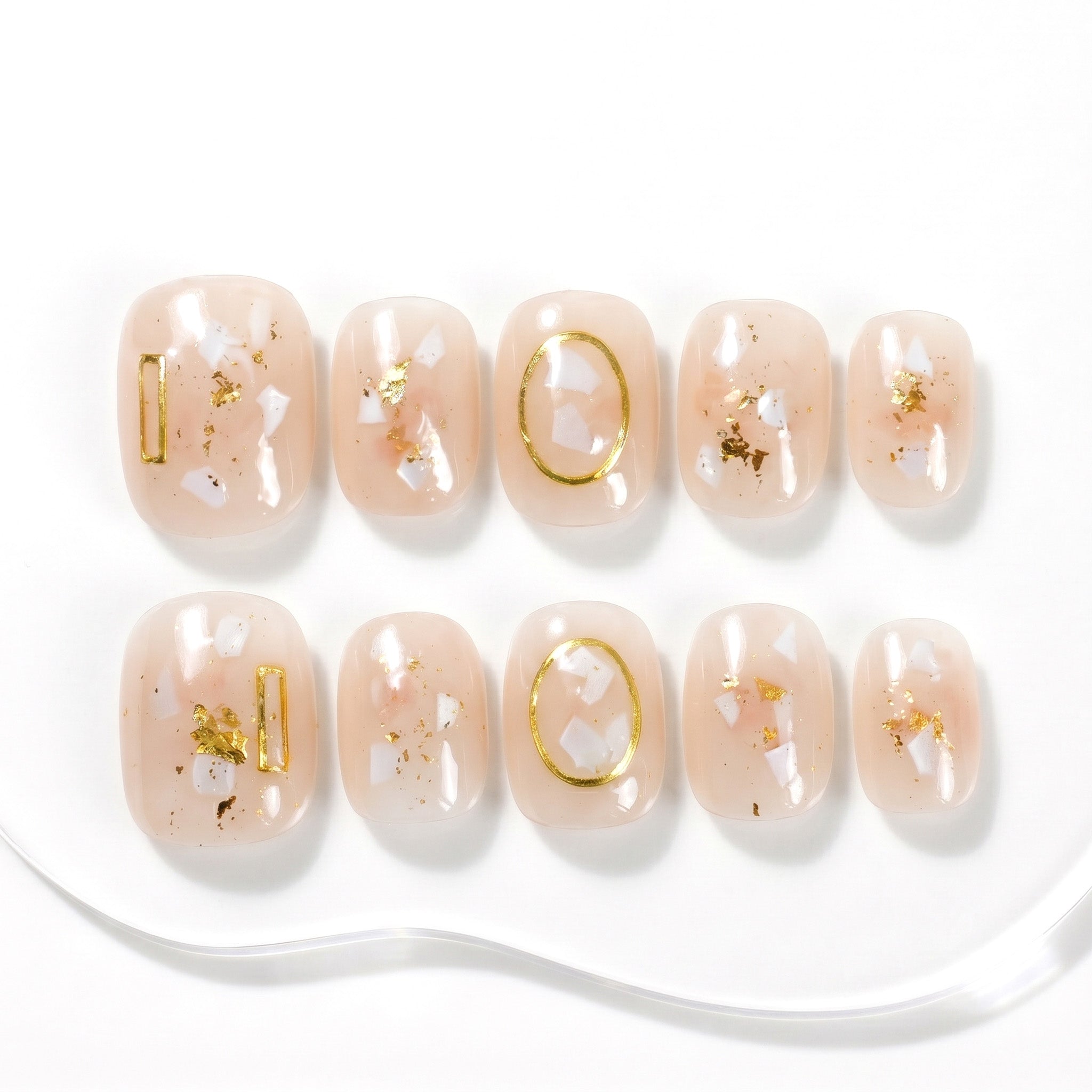 Handmade Nude Pink Nails with Gold Foil #039