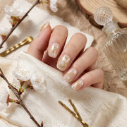 Handmade Nude Pink Nails with Gold Foil #039