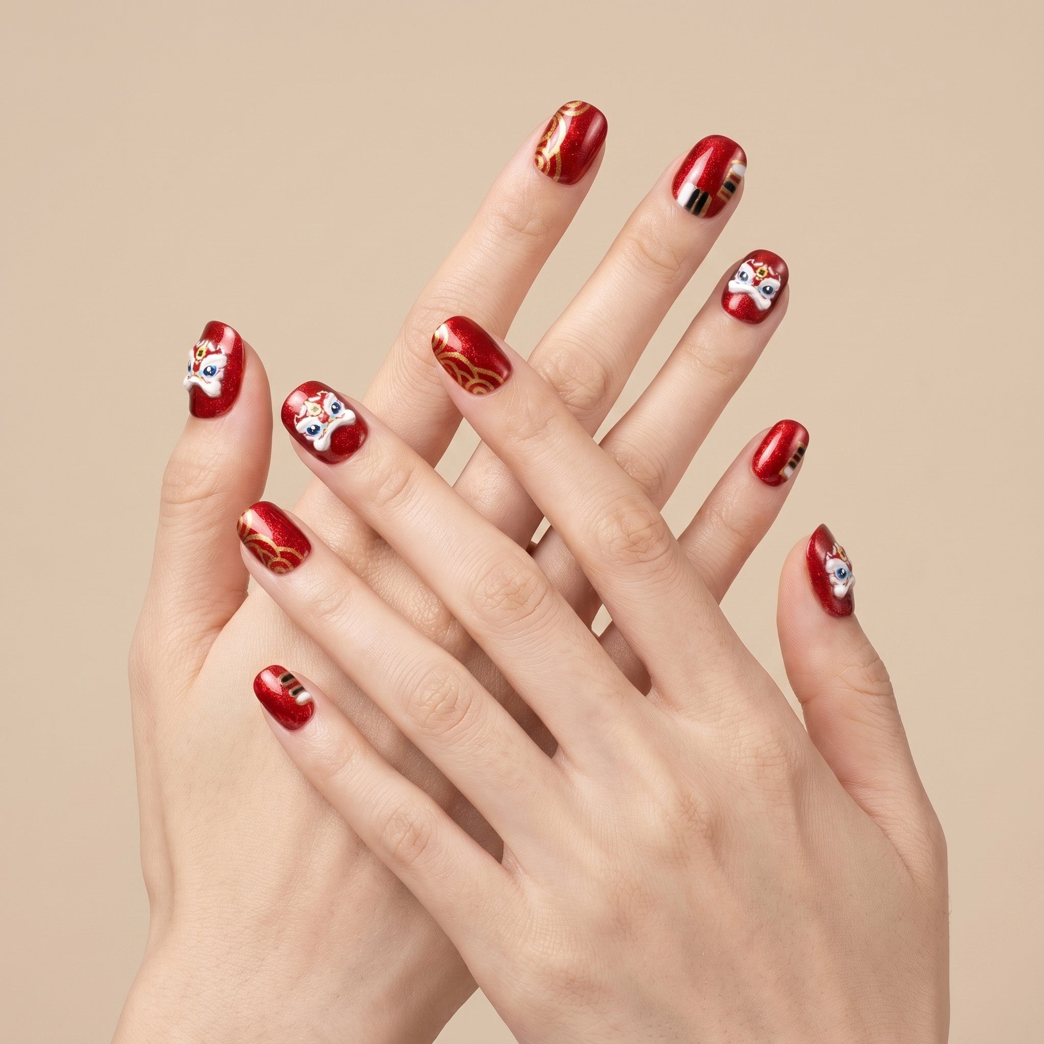 Faux ongles faits main danse du lion #040