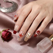 Handmade Burgundy & Gold Accent Press-On Nails #043