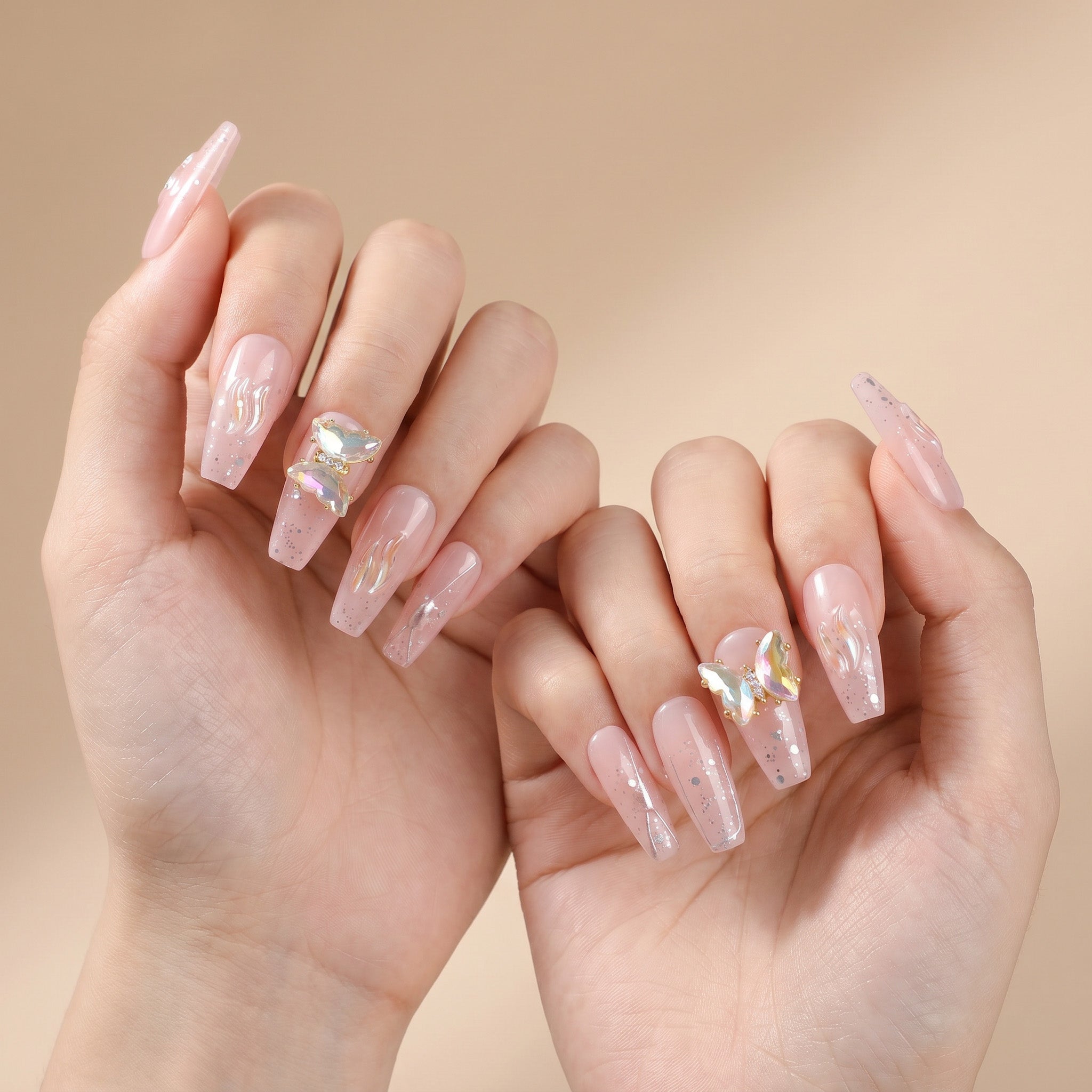 Handmade Butterfly Shimmer Press-On Nails #045