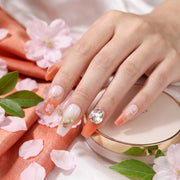 Handgefertigte Press-on-Nägel mit Kirschblüten und Perlen #062