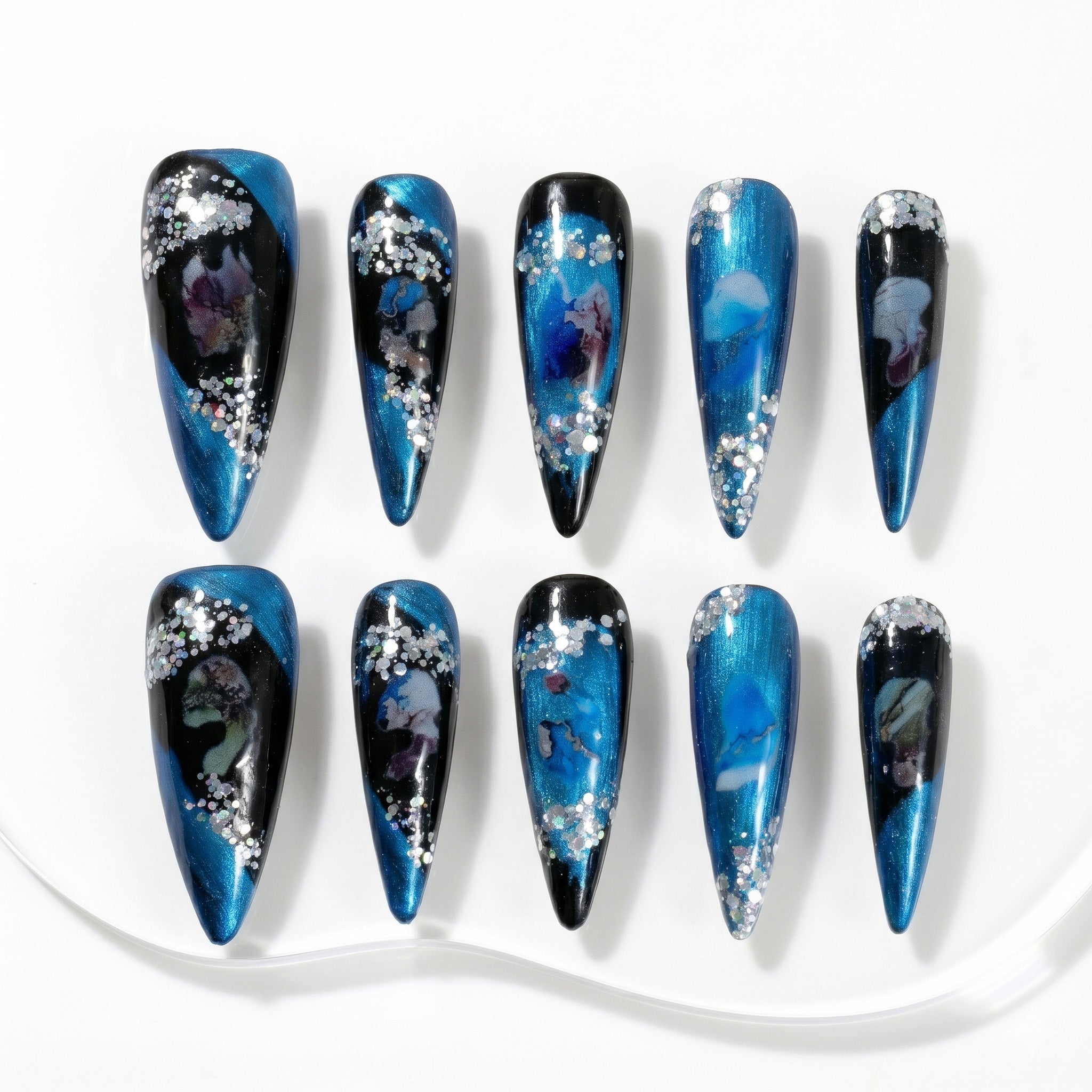 Faux ongles faits main Deep Sea Starry Night #070