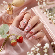 Handmade Medium Coffin Ballerina Press-On Nails - Pink White French Cartoon Sweet 10 Pcs #072