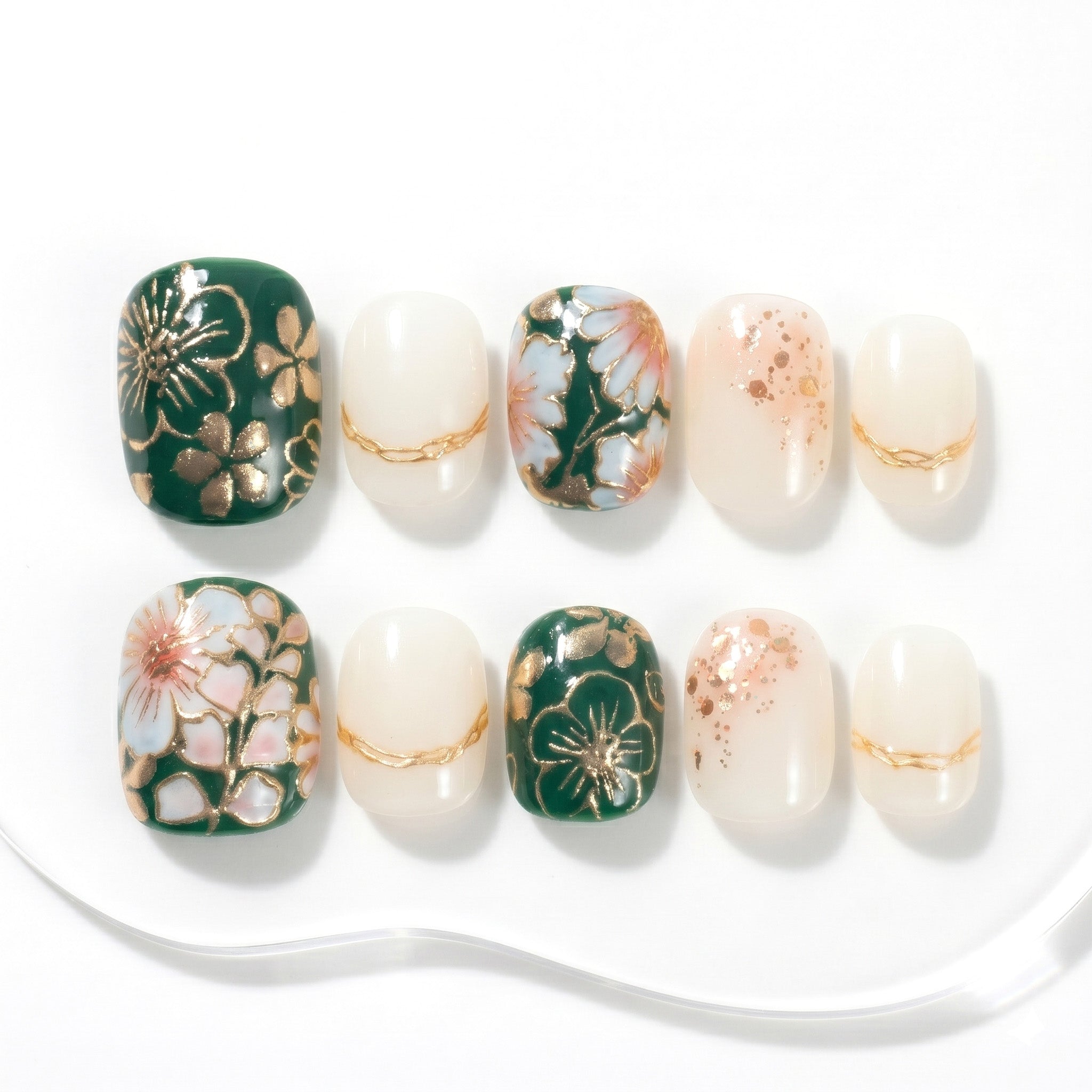 Faux ongles faits main motif floral oriental #076