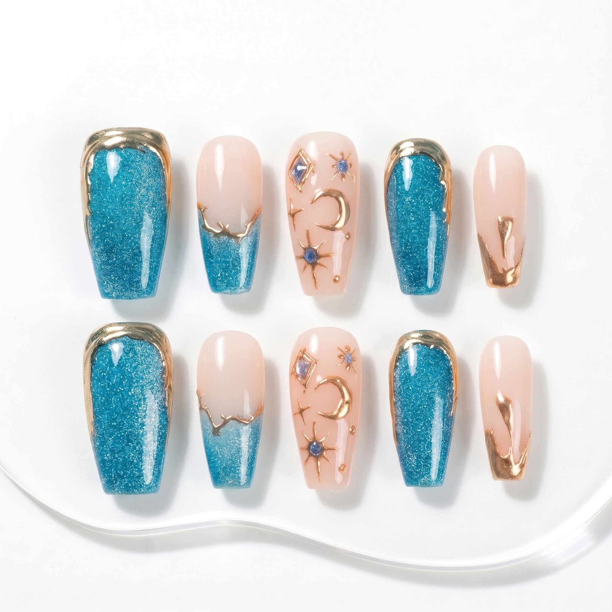 Faux ongles faits main Océan Étoilé #082