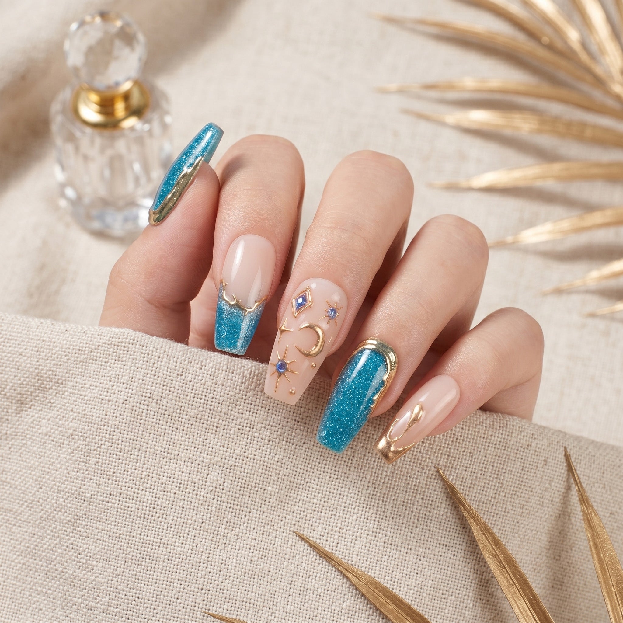 Faux ongles faits main Océan Étoilé #082