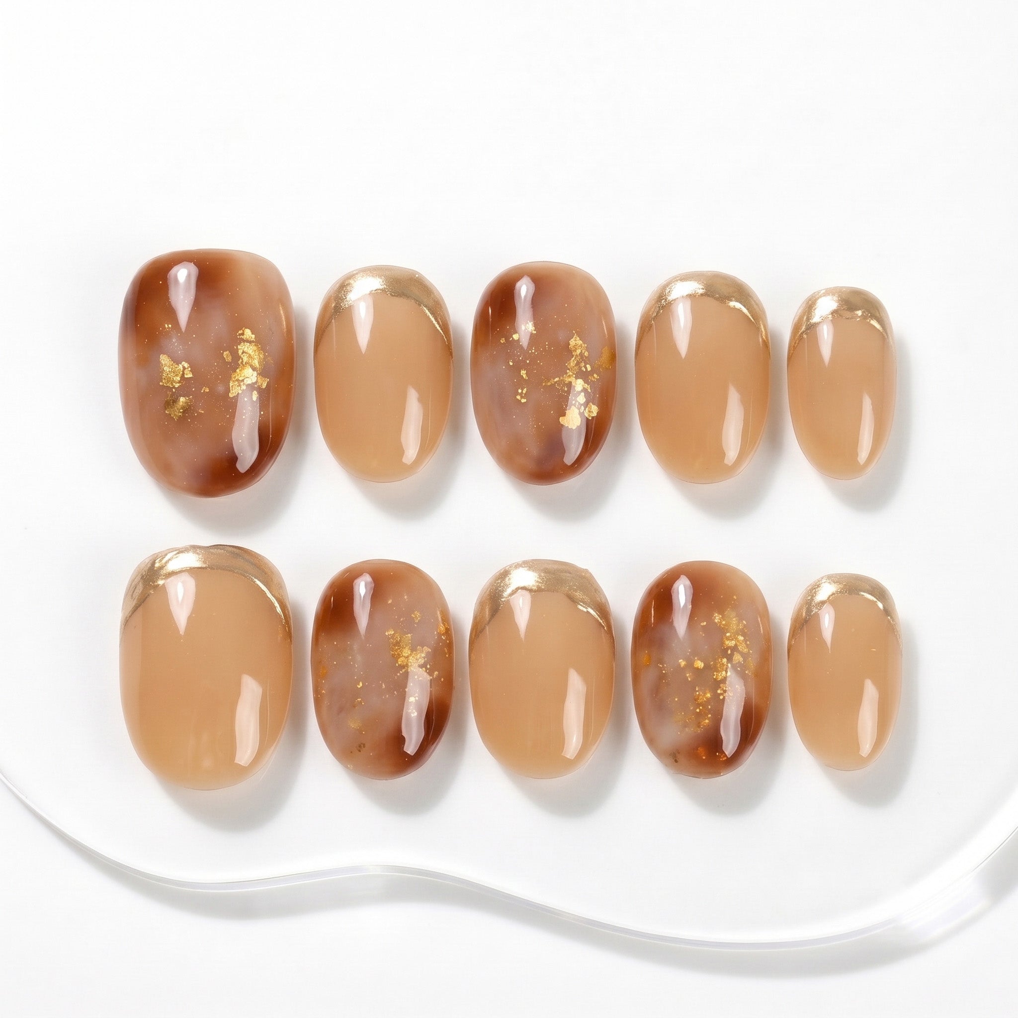 Handmade Short Round Press-On Nails - Gold Yellow Ombre French Gradation 10 Pcs #083