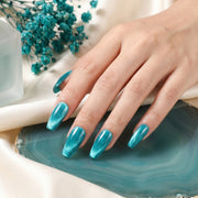 Handmade Medium Coffin Ballerina Press-On Nails - Blue Green Magnet Gradation glossy 10 Pcs #084