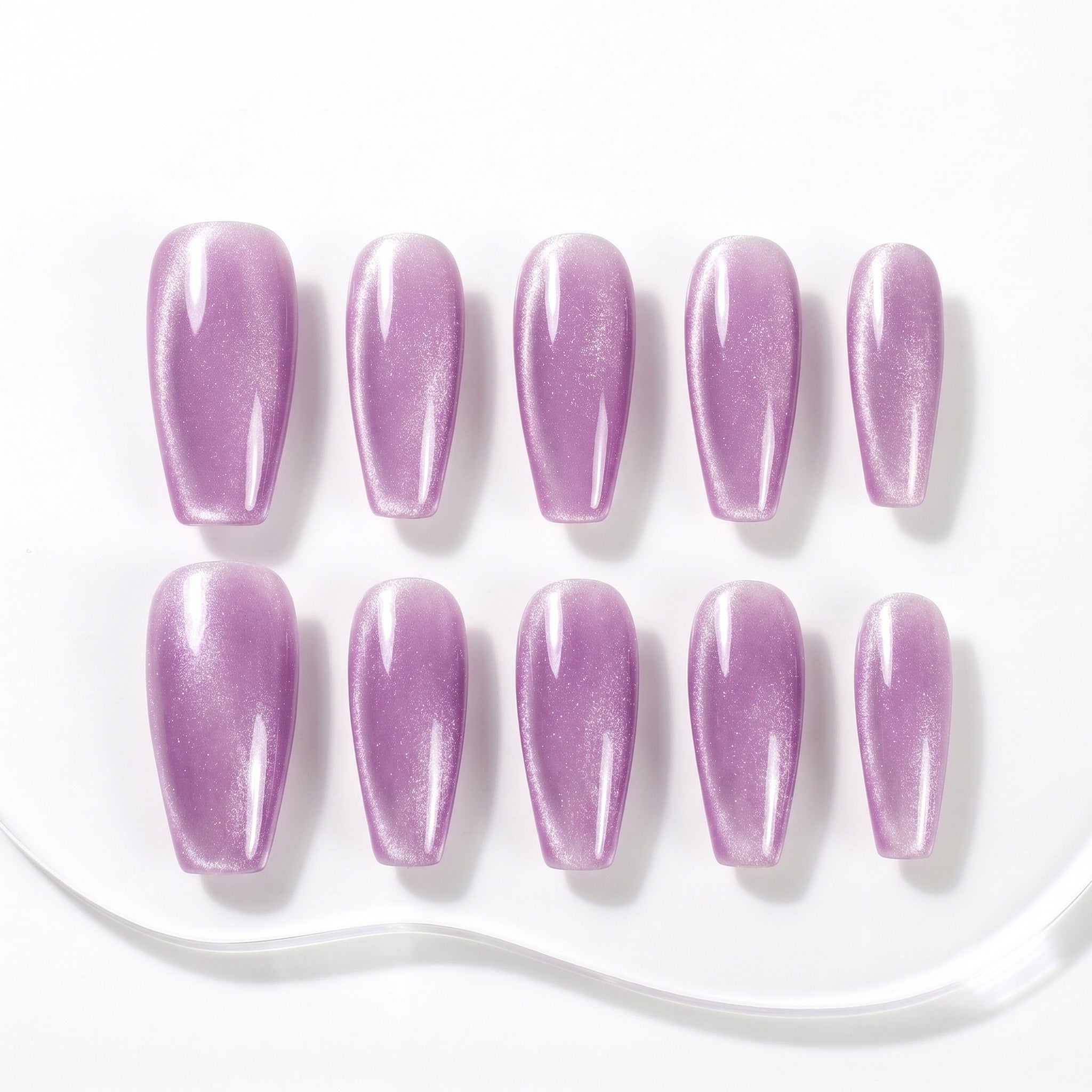 Faux ongles faits main lavande scintillante #085