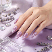 Handmade Medium Coffin Ballerina Press-On Nails - Purple Magnet Solid Color glossy 10 Pcs #085