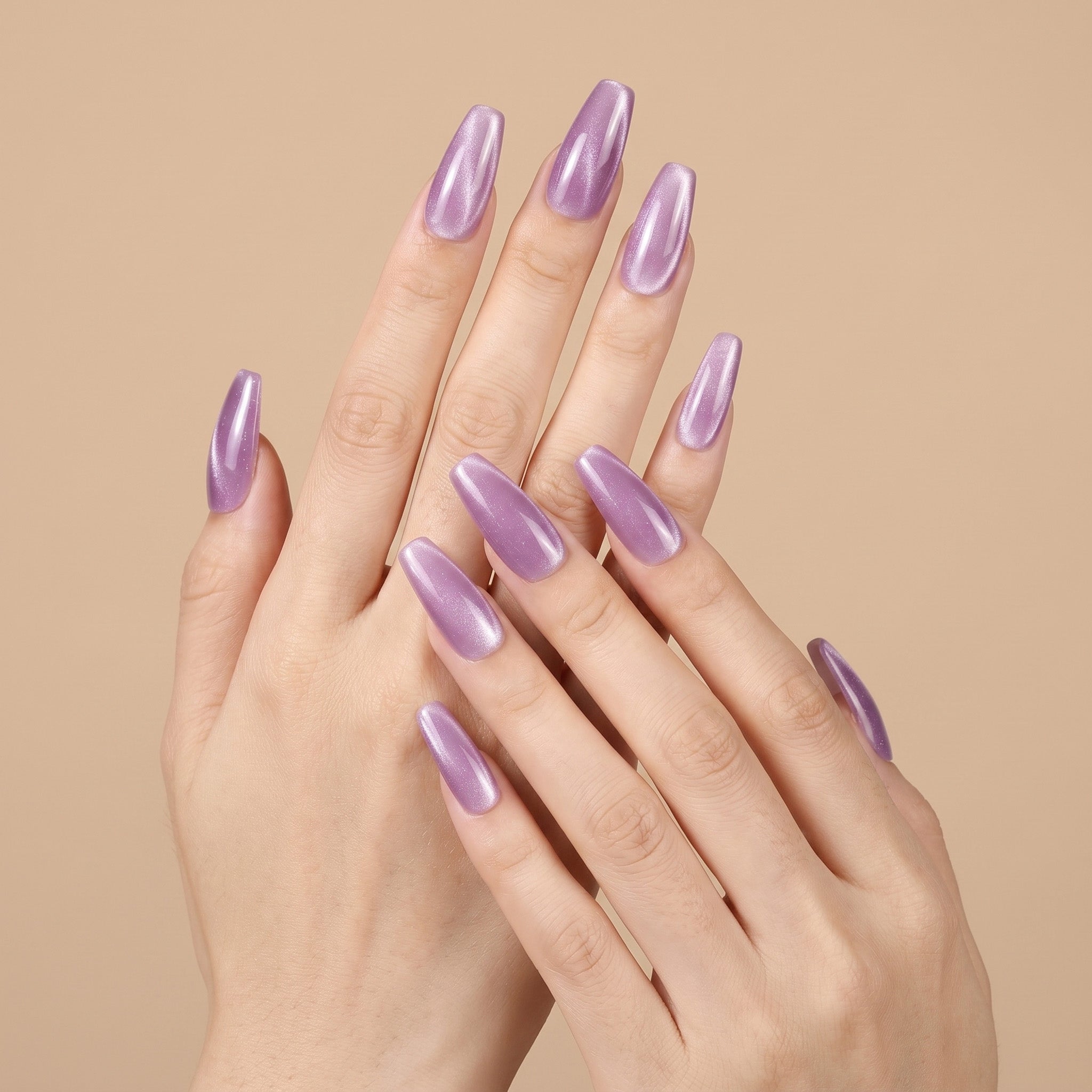 Handmade Medium Coffin Ballerina Press-On Nails - Purple Magnet Solid Color glossy 10 Pcs #085