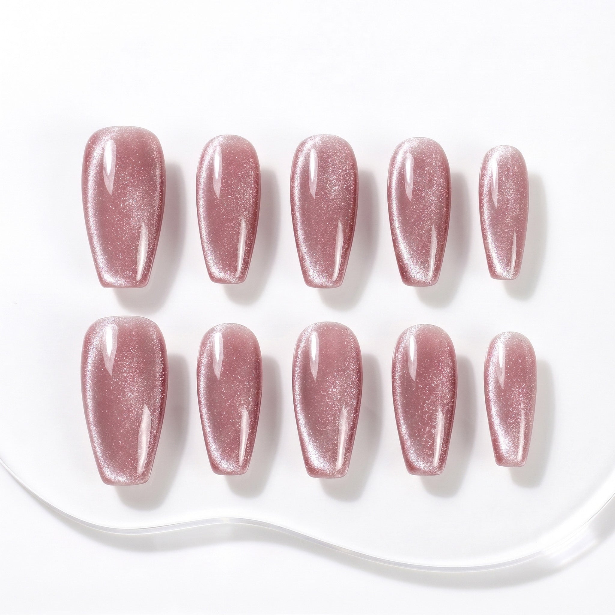 Faux ongles faits main rose nacré à reflets subtils #089