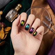 Handmade Short Squoval Round Press-On Nails - Black Colorful Magnet Gradation Ombre 10 Pcs #091
