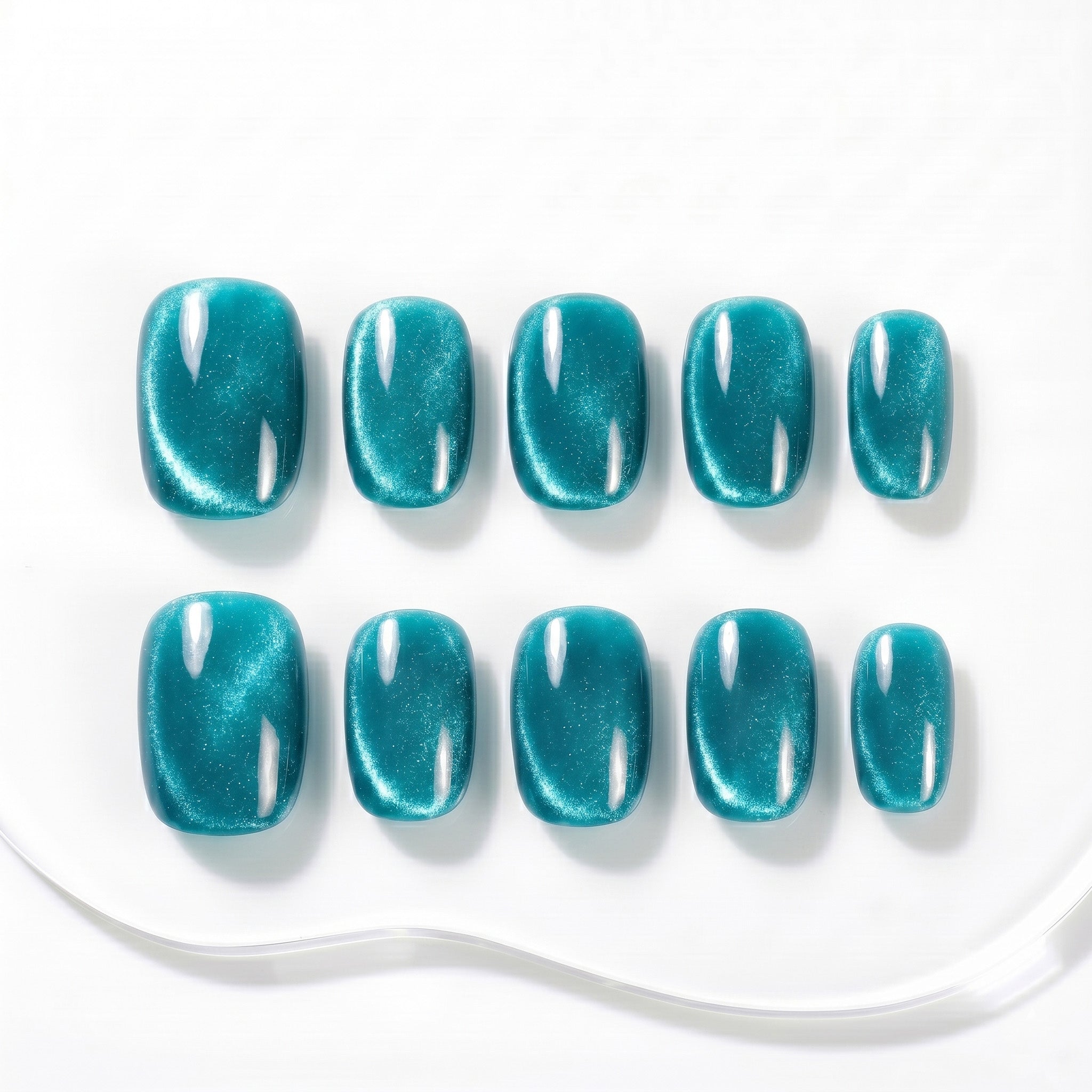 Faux ongles faits main turquoise scintillant #093