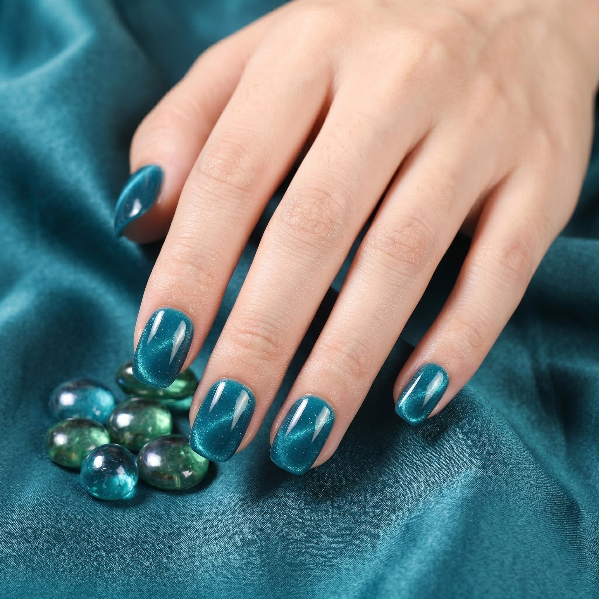 Faux ongles faits main turquoise scintillant #093