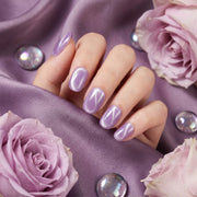 Handmade Short Squoval Round Press-On Nails - Purple Magnet Solid Color glossy 10 Pcs #094
