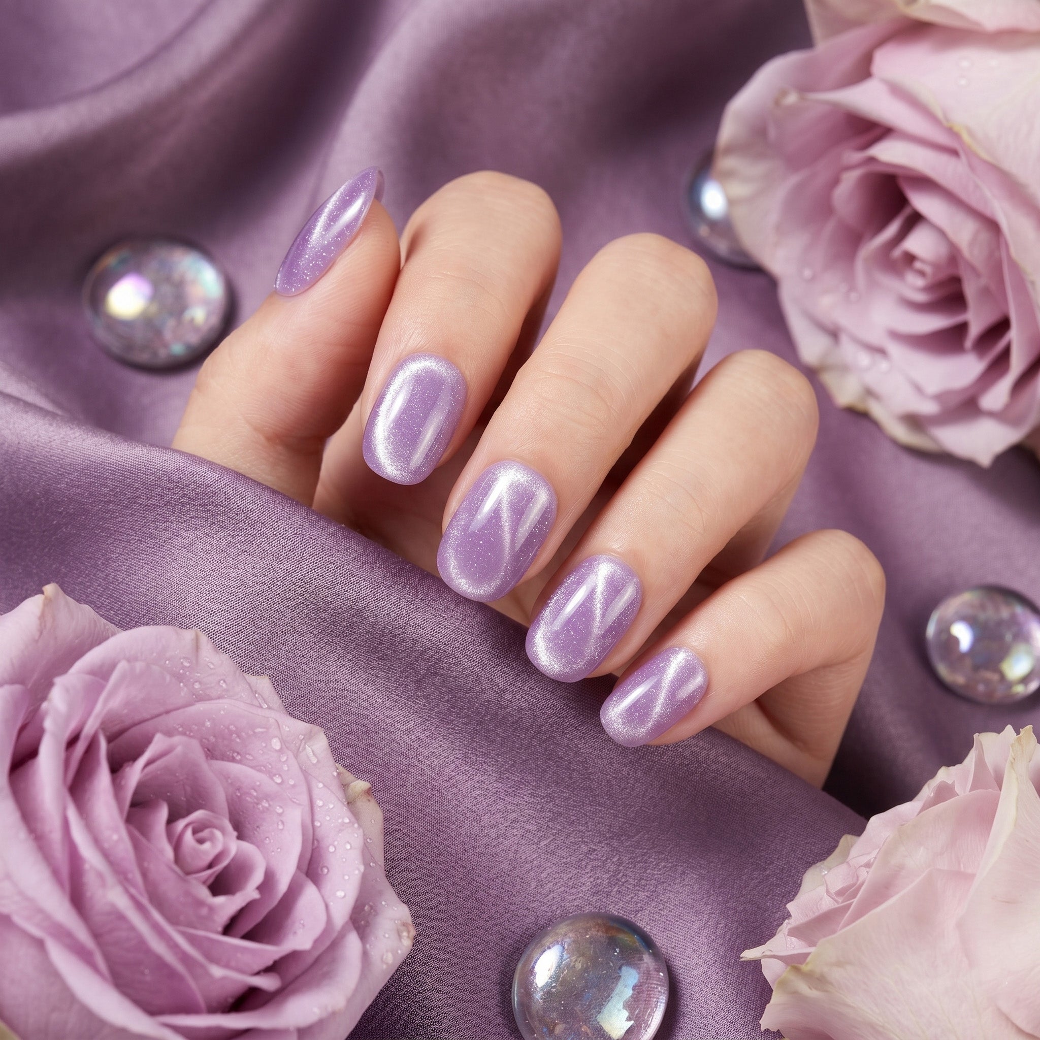 Faux ongles faits main lavande scintillante #094