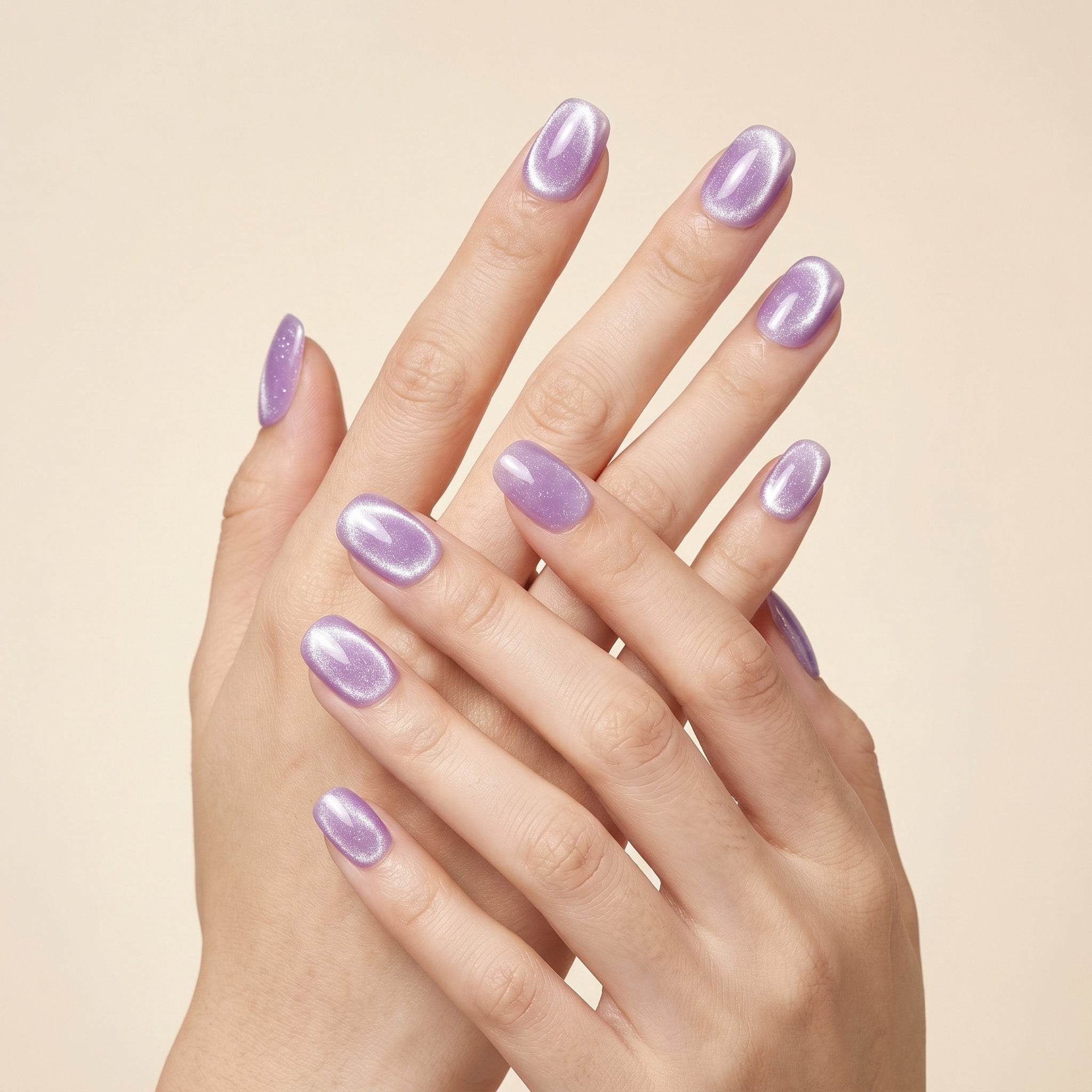 Handmade Short Squoval Round Press-On Nails - Purple Magnet Solid Color glossy 10 Pcs #094