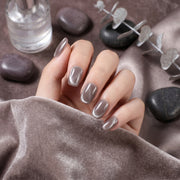 Handmade Short Squoval Round Press-On Nails - Coffee Brown Magnet Solid Color glossy 10 Pcs #096