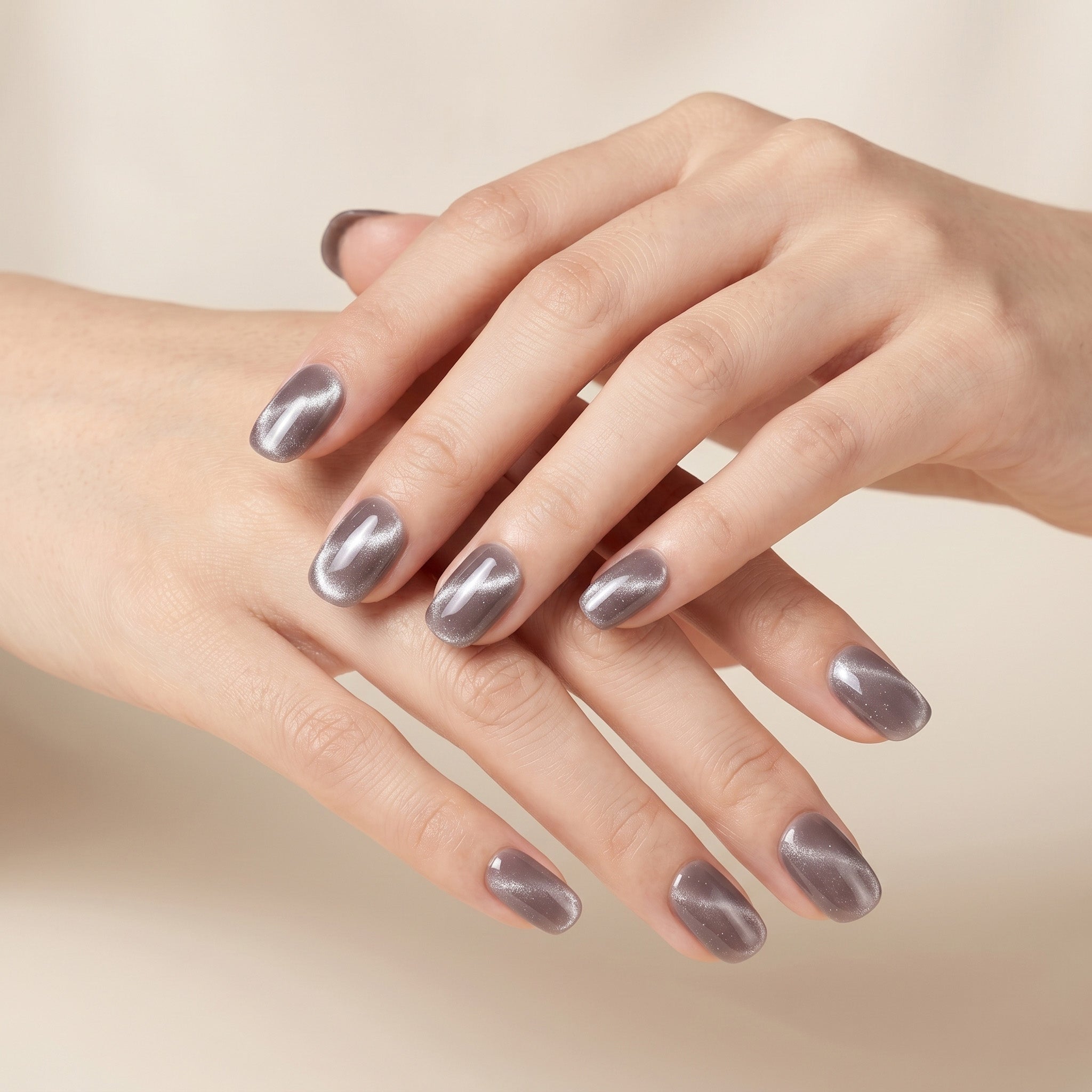Handmade Short Squoval Round Press-On Nails - Coffee Brown Magnet Solid Color glossy 10 Pcs #096