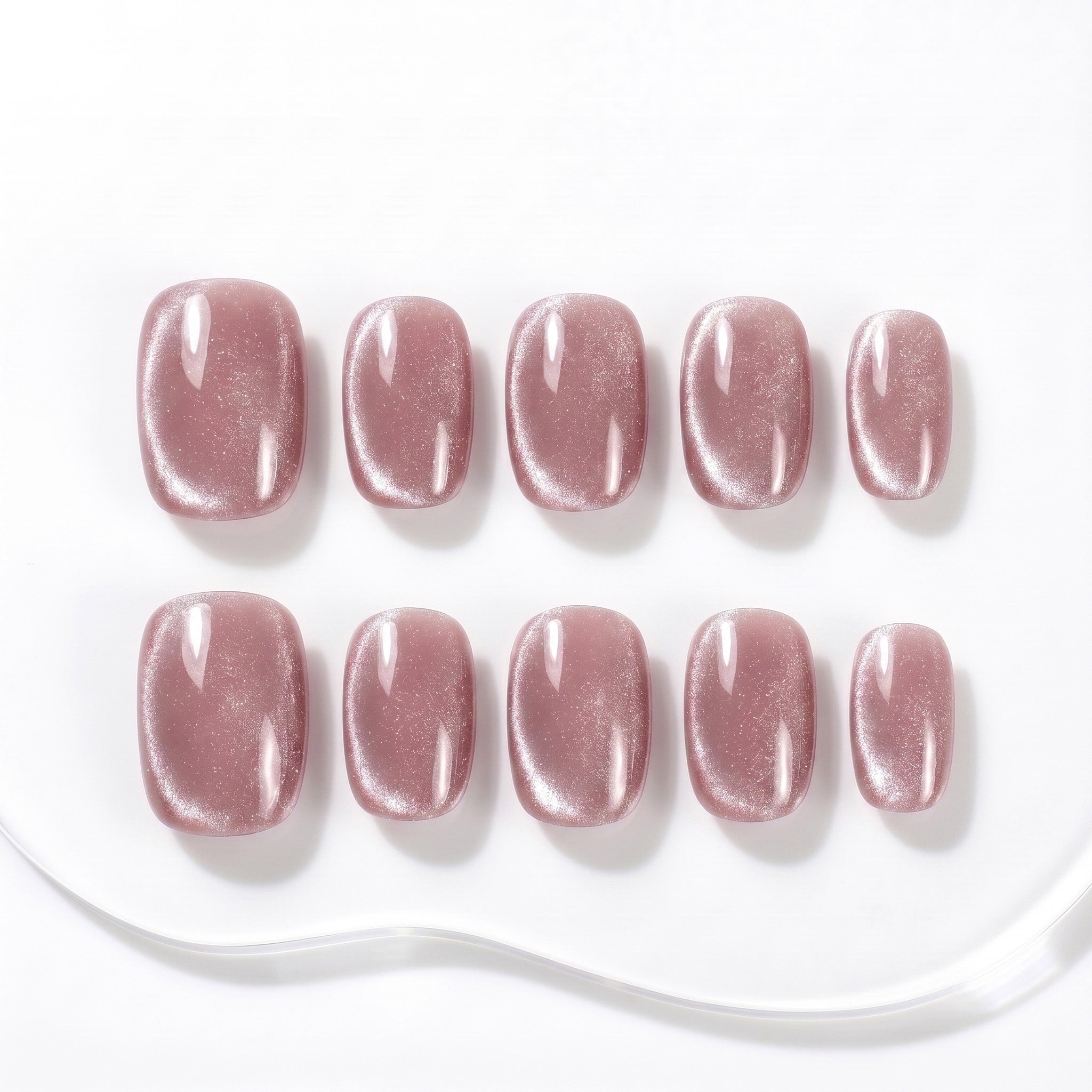 Faux ongles faits main rose poudré nacré #098