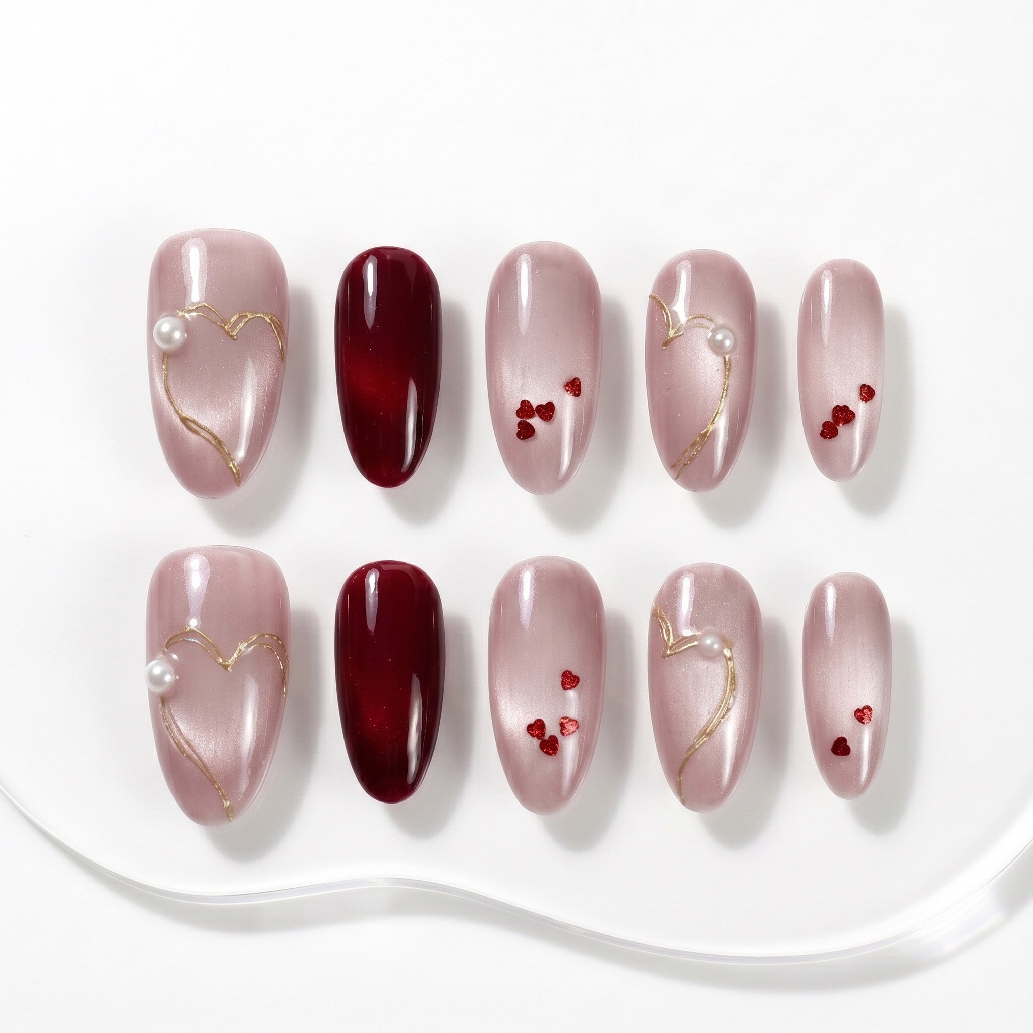 Handmade Romantic Heart Press-On Nails #317