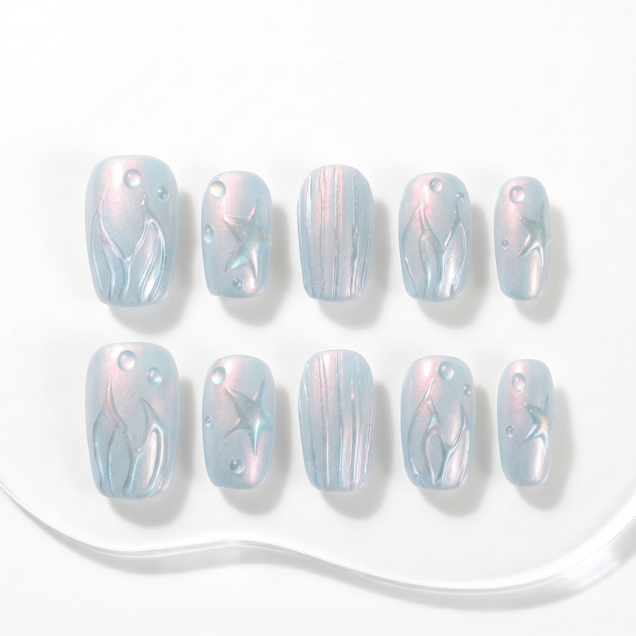 Handmade Ocean Pearl Press-On Nails #321