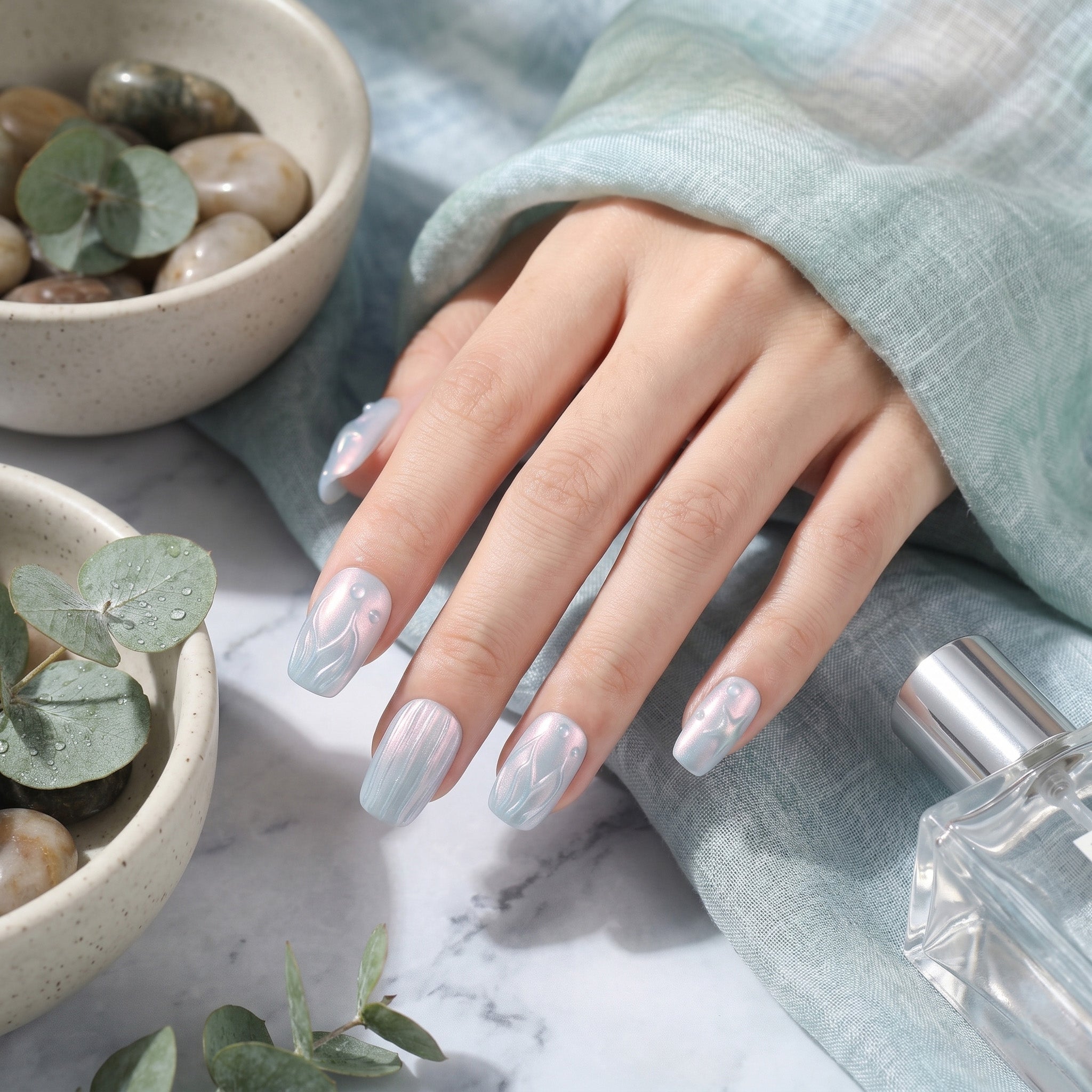 Handmade Ocean Pearl Press-On Nails #321