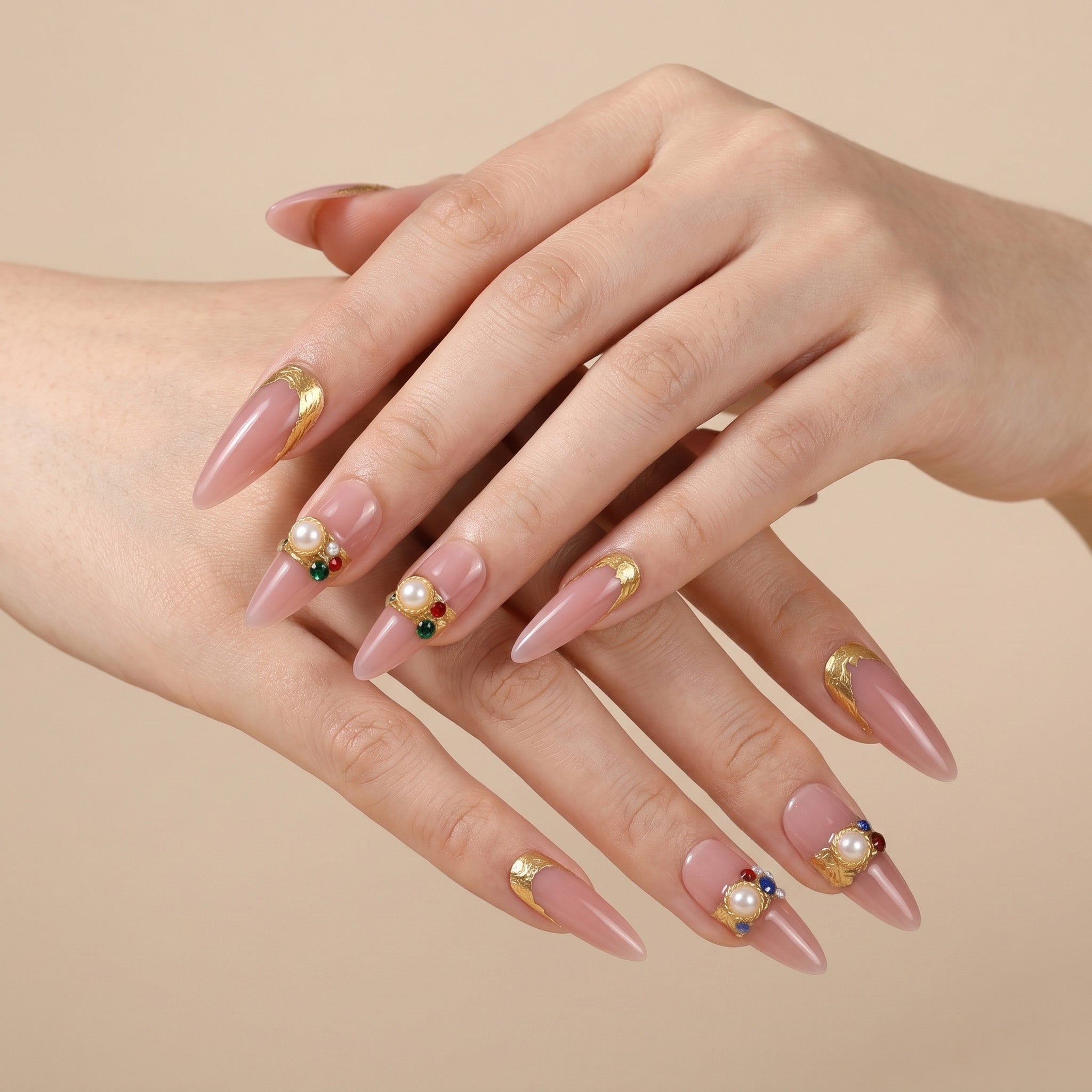 Faux ongles faits main inspiration bijoux #103