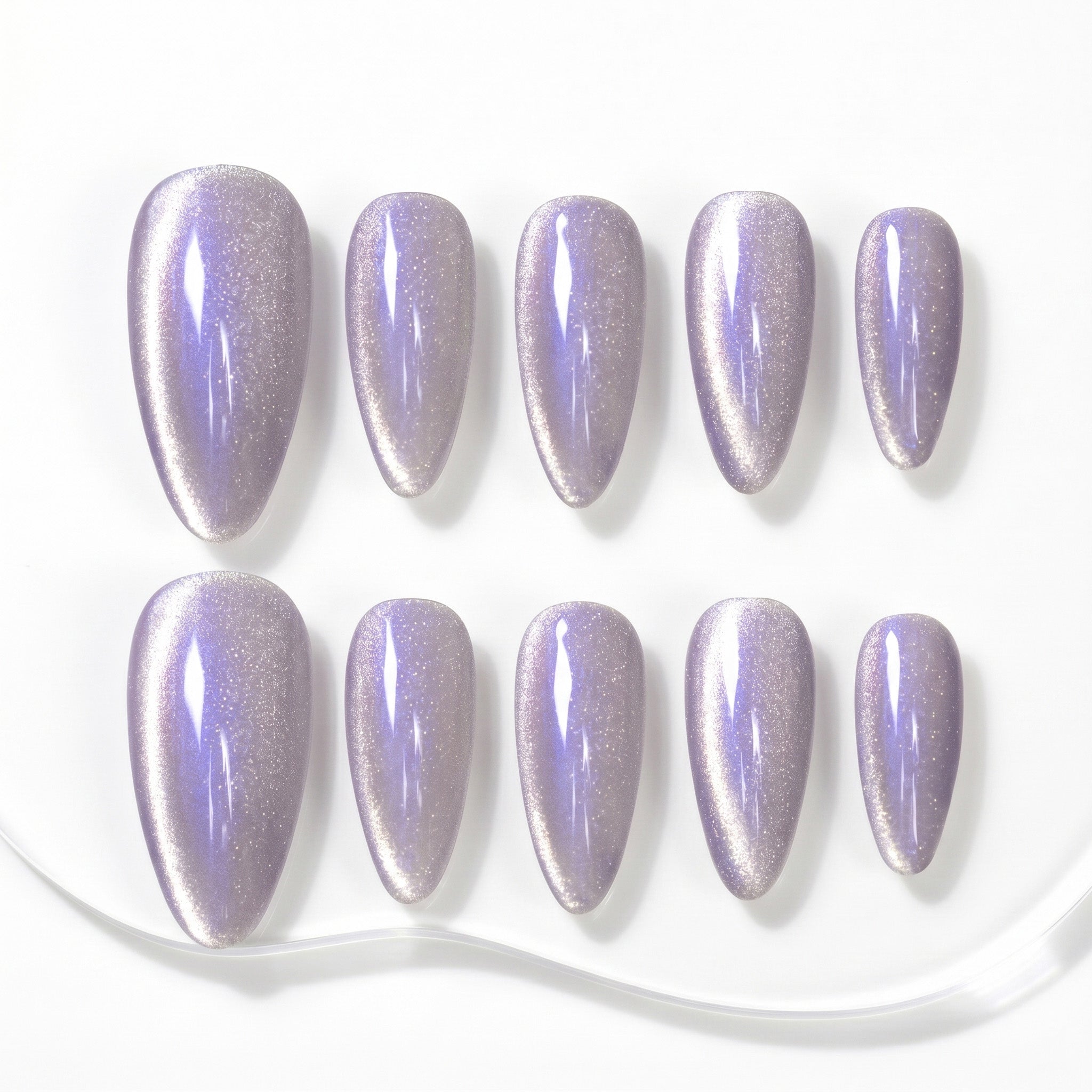 Handmade Medium Almond Press-On Nails - Purple Aurora Magnet Minimalist Gradation 10 Pcs #118