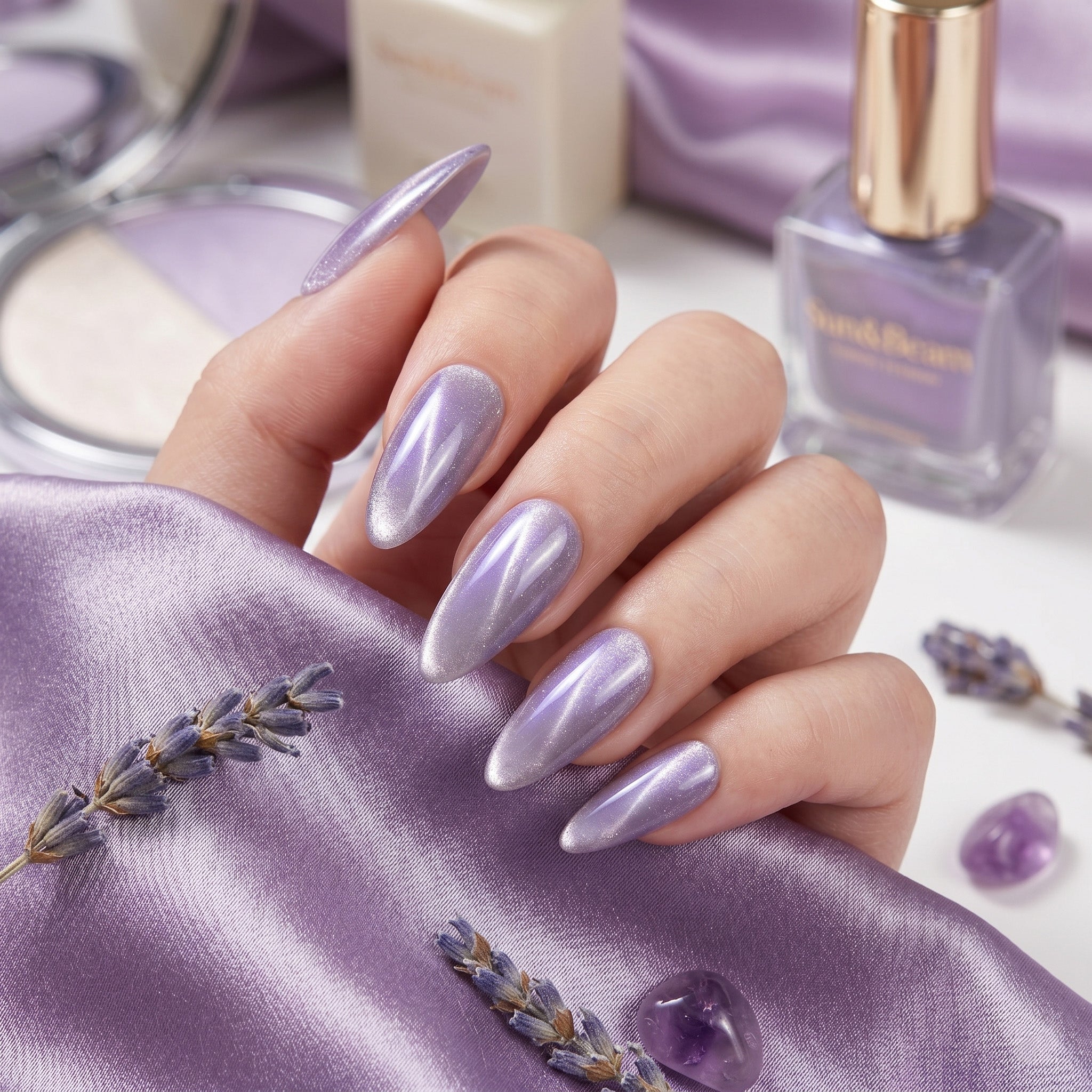 Handmade Medium Almond Press-On Nails - Purple Aurora Magnet Minimalist Gradation 10 Pcs #118
