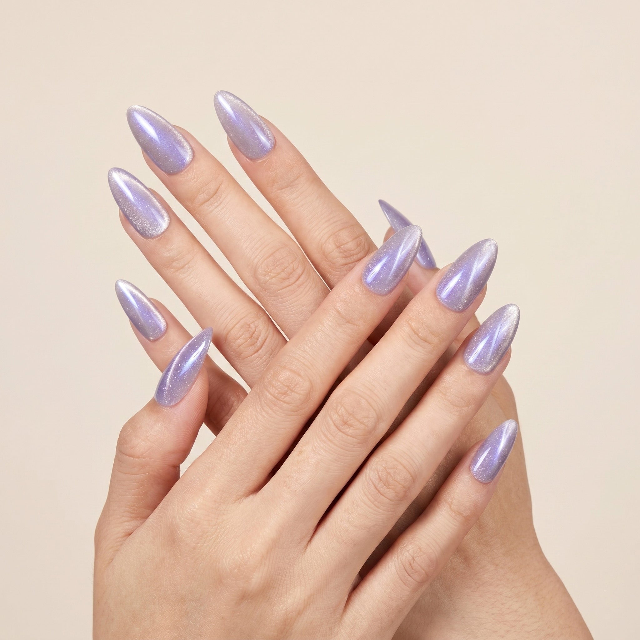 Handmade Medium Almond Press-On Nails - Purple Aurora Magnet Minimalist Gradation 10 Pcs #118