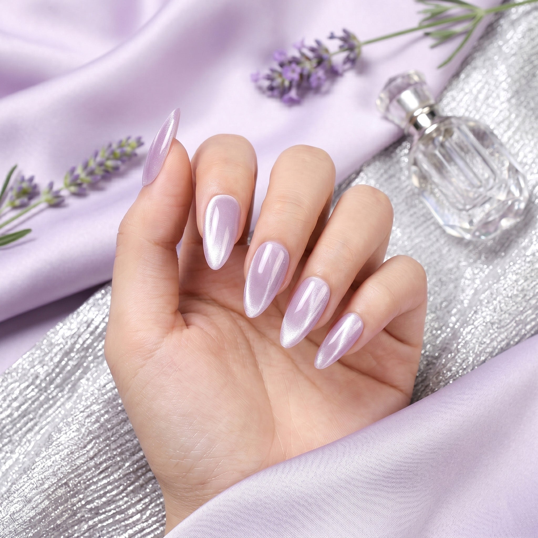 Handmade Medium Almond Press-On Nails - Purple Magnet Minimalist glossy 10 Pcs #120