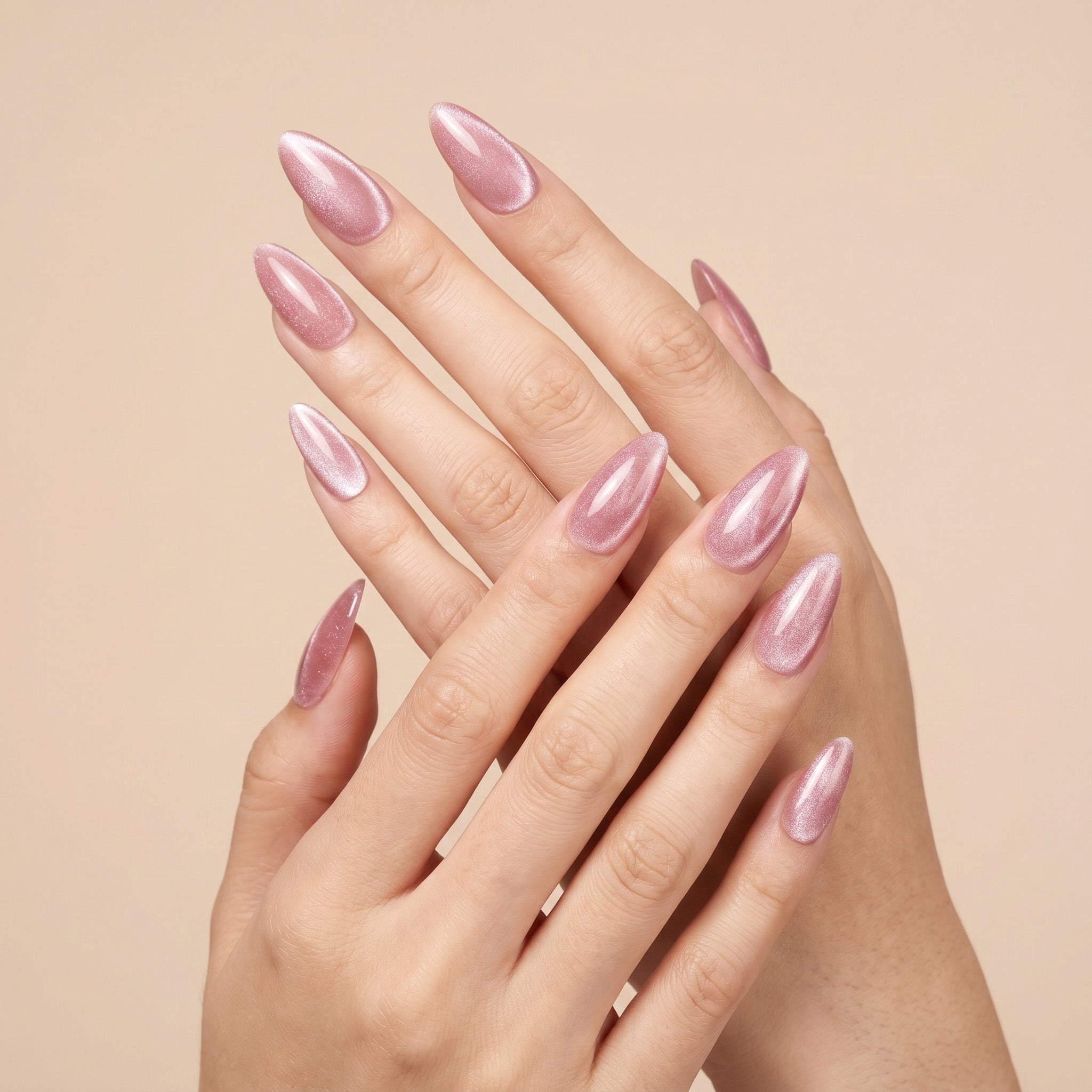 Faux ongles faits main rose poudré nacré #124
