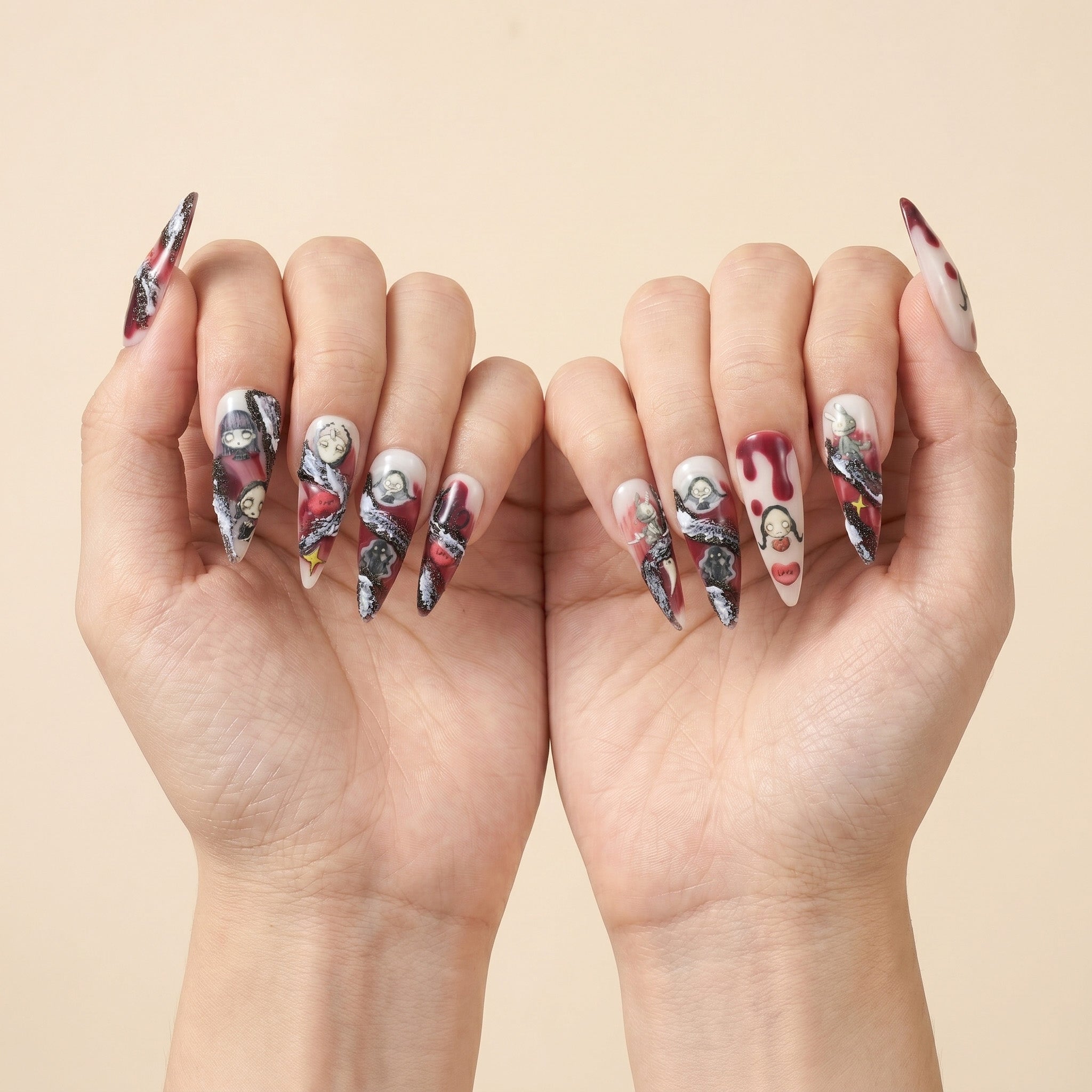 Faux ongles faits main à illustration dark cute #132