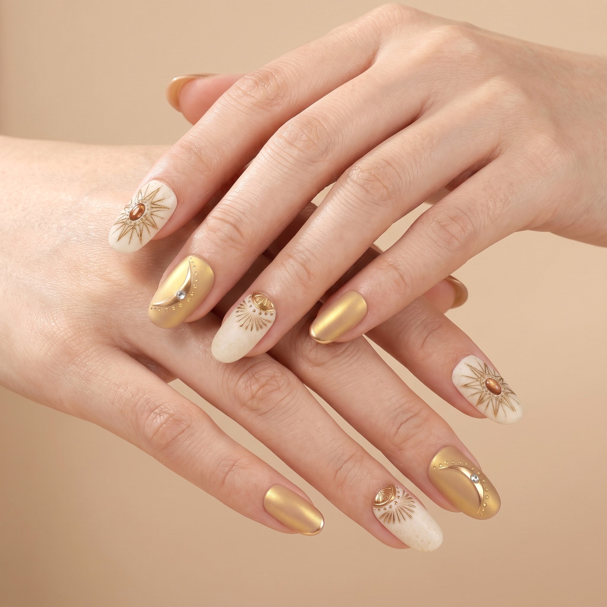 Faux ongles faits main soleil et lune #135
