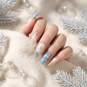 Handgefertigte Press-on-Nägel mit Winterdesign #143
