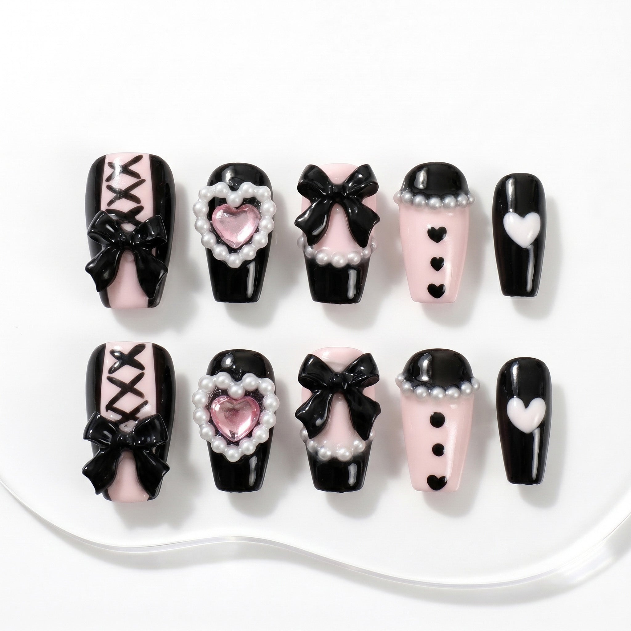 Handgefertigte Press-on-Nägel im Sweet Lolita-Design #149