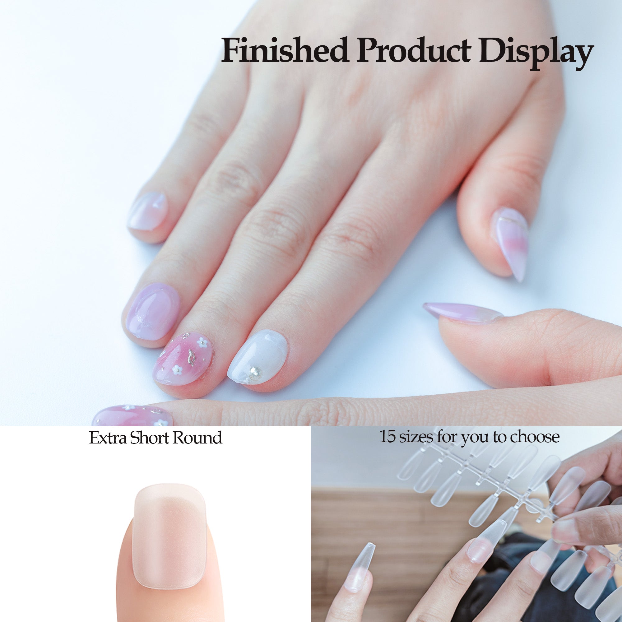 Sun&Beam Nails Fake Nails Tips Full Clear Acrylic Cover for Manicure Salons Nail Art 15 Sizes 240 Pcs