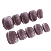 Handmade Short Squoval Round Press-On Nails - Coffee Brown Magnet Solid Color glossy 10 Pcs #096
