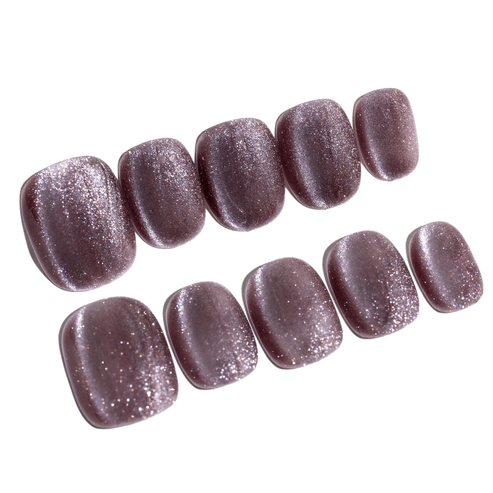 Handmade Short Squoval Round Press-On Nails - Coffee Brown Magnet Solid Color glossy 10 Pcs #096