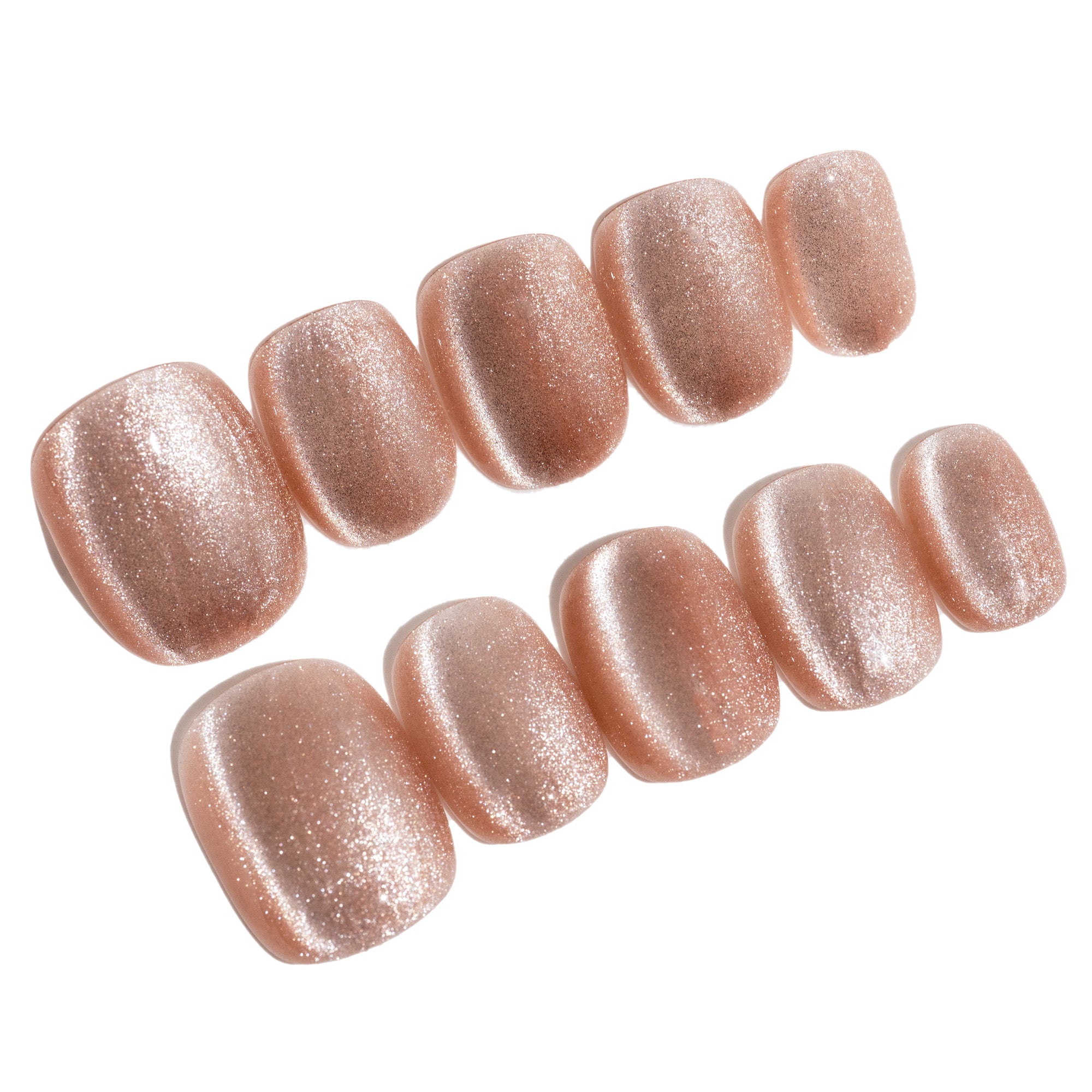 Handmade Short Squoval Round Press-On Nails - Nude Beige Magnet Solid Color glossy 10 Pcs #095
