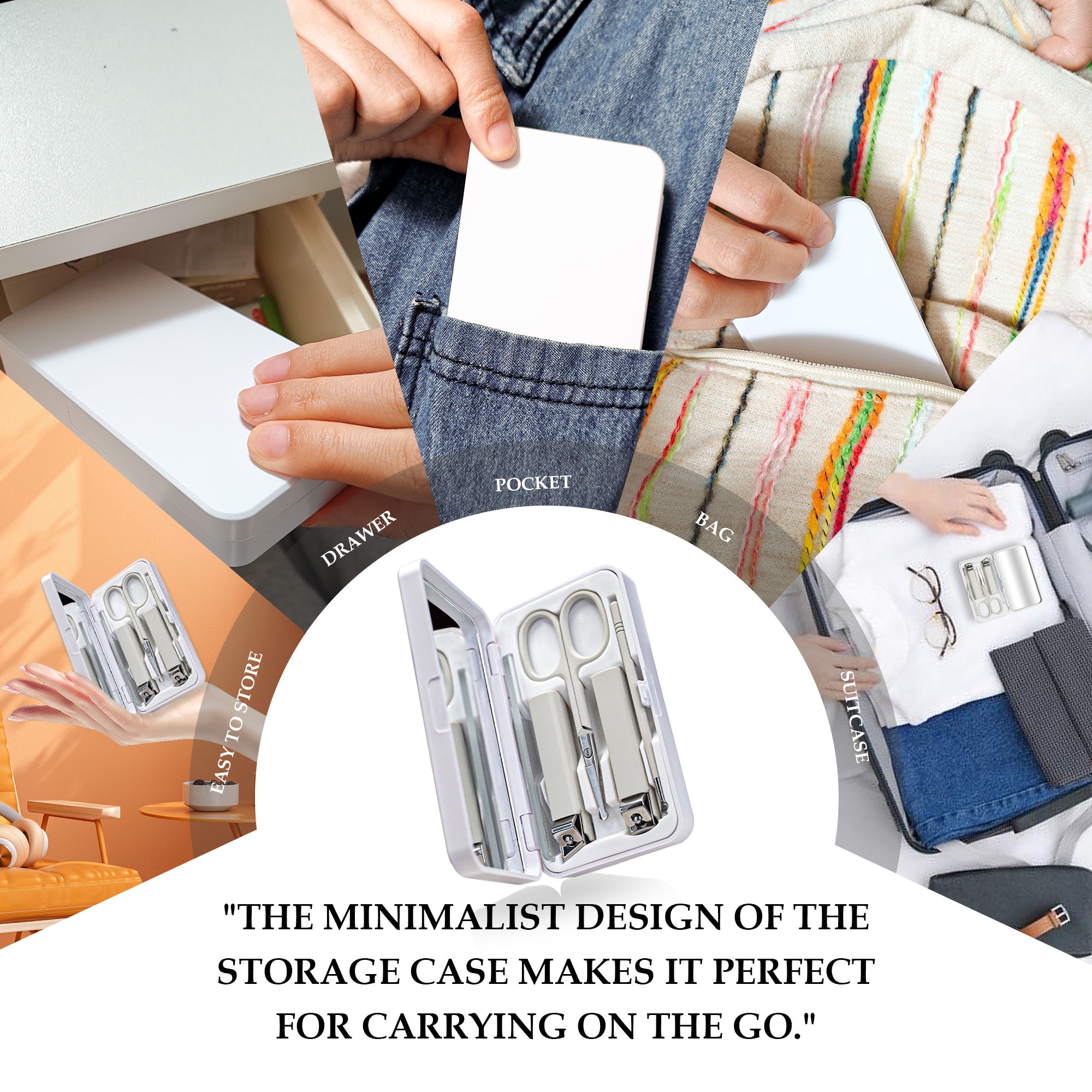 Nail Clippers Glass Nail File Scissors Mirror Ear Pick 6-Pcs Set Nail Care Set for Hands and Feet Anti-Splash Anti-Slip Portable with Storage Box White